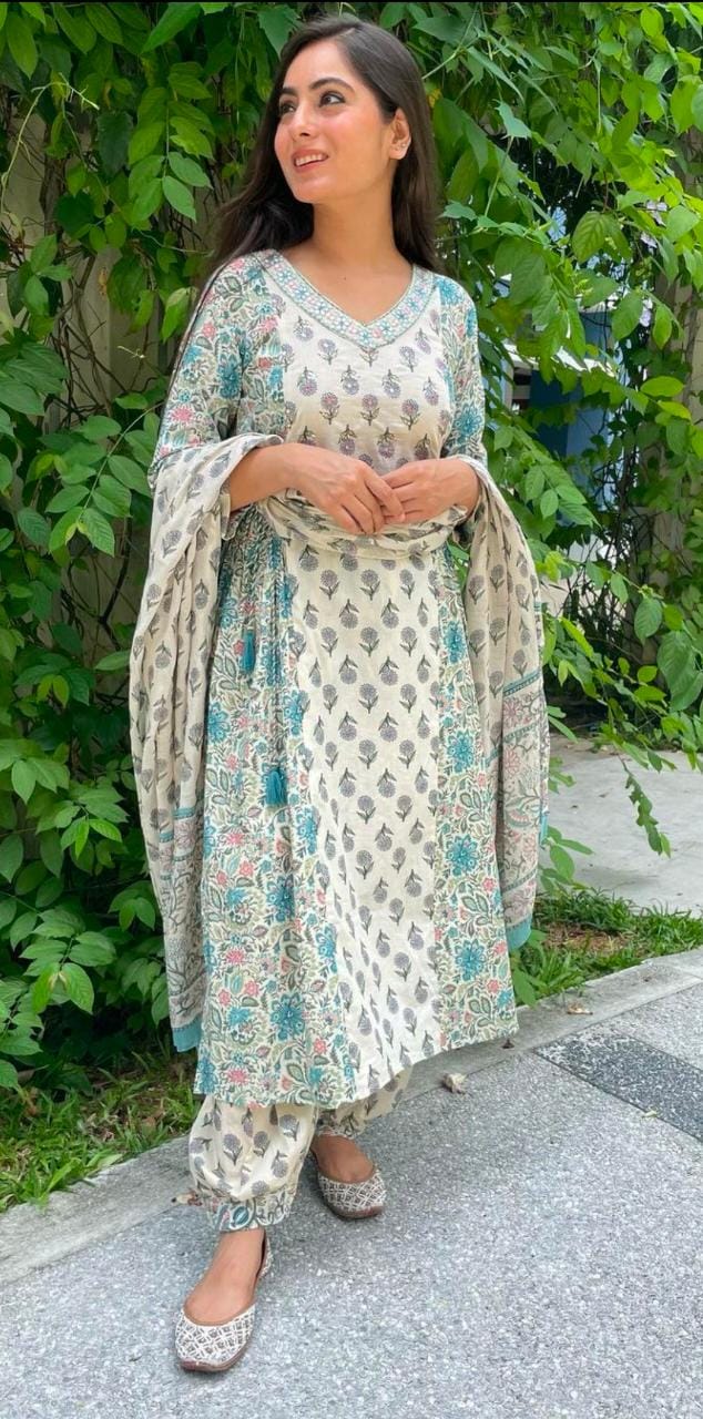 Trendy Wardrobe | Summer Block Print Afghani Suit Set