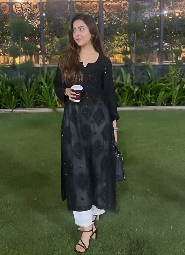 Trendy Wardrobe | So Pretty! Black Stud Work Chikankari Kurta Set 