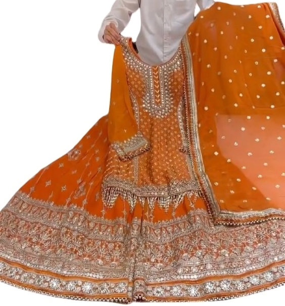 Trendy Wardrobe | Vibrant Orange Designer Sharara Set