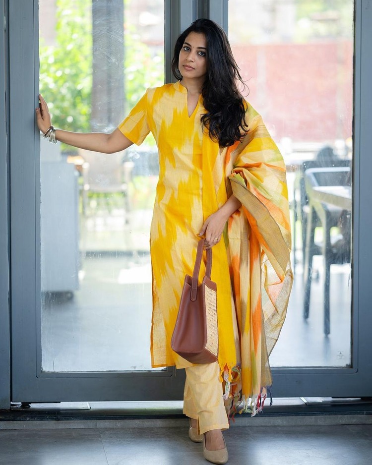 Beautiful South Cotton Yellow Kurta Set 