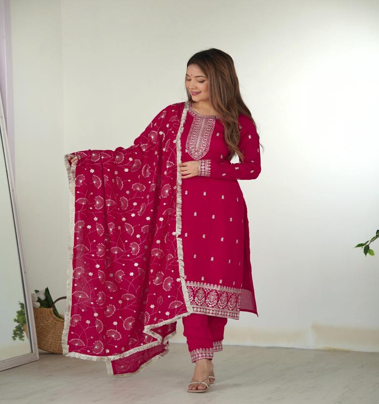 Rani Pink Party Wear Silk Suit Set 