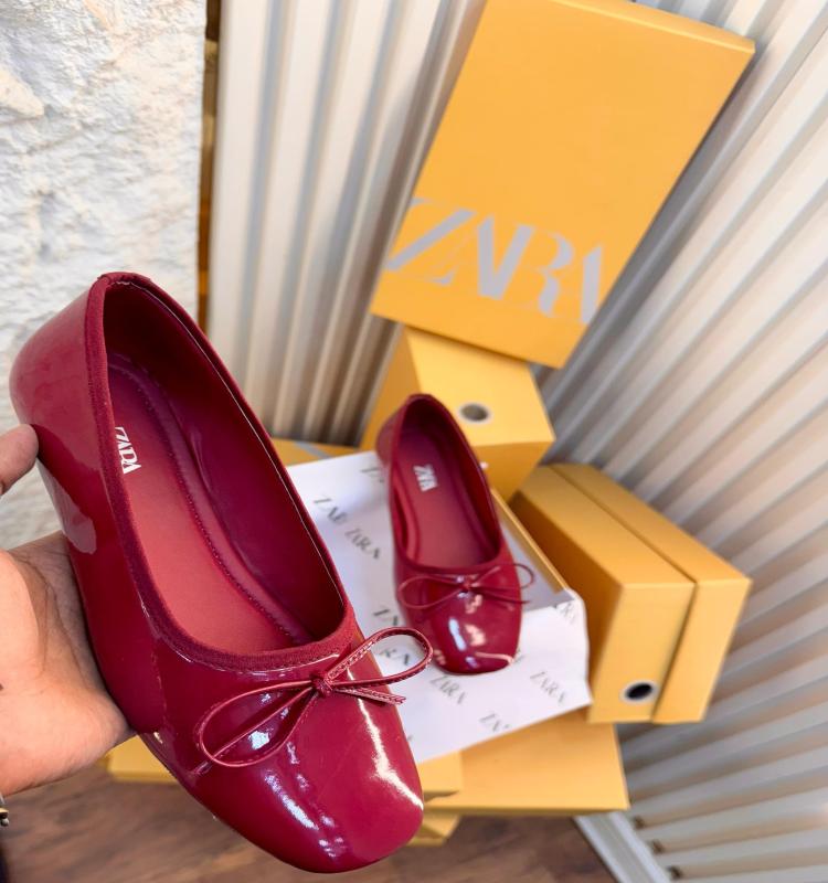 Zara Cherry Red Ballerinas